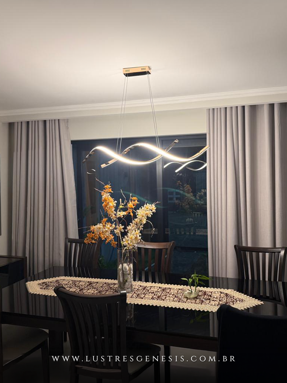 Lustre pendente de LED moderno DNA Rose Gold dourado, ideal para sala de jantar, quartos, sala de estar e escrit&oacute;rios, modelo Nitrolux LP-201D.